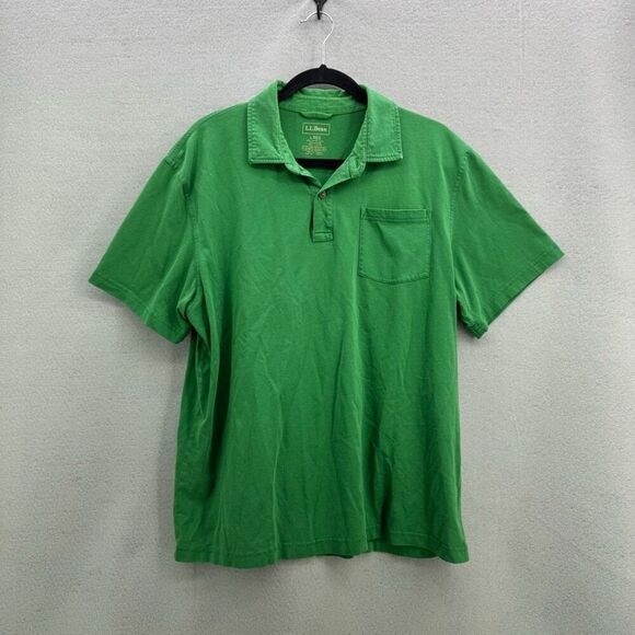 L.L. Bean Mens Kelly Green Cotton Polo Size L - Picture 1 of 6